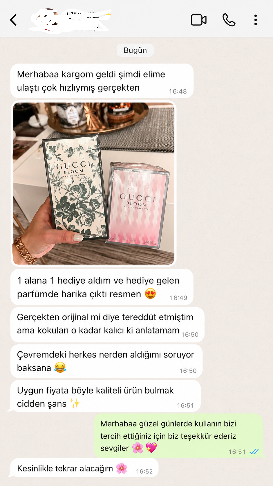 Liora Parfümeri müşteri memnuniyet mesajı 1