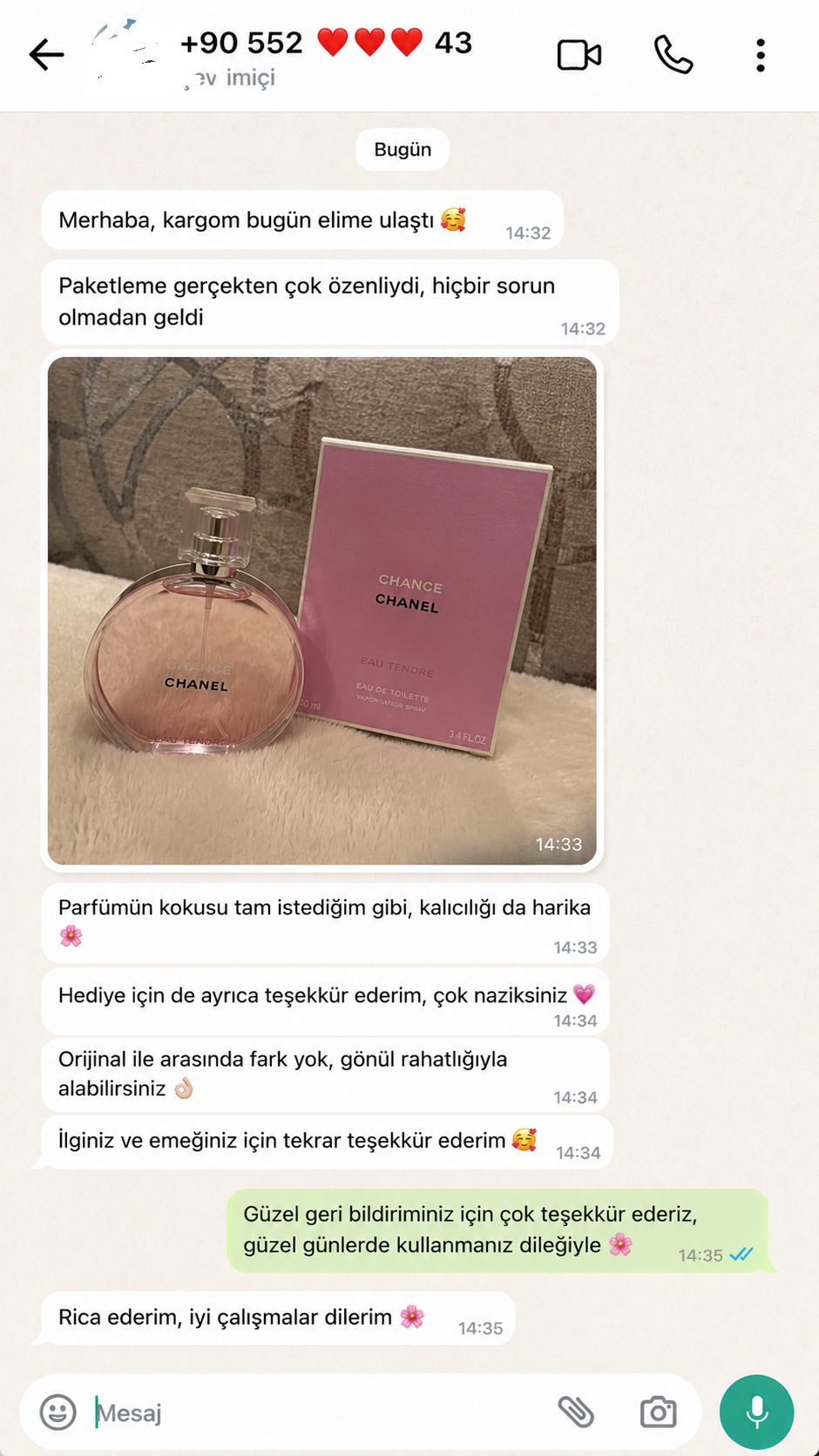 Liora Parfümeri müşteri memnuniyet mesajı 2