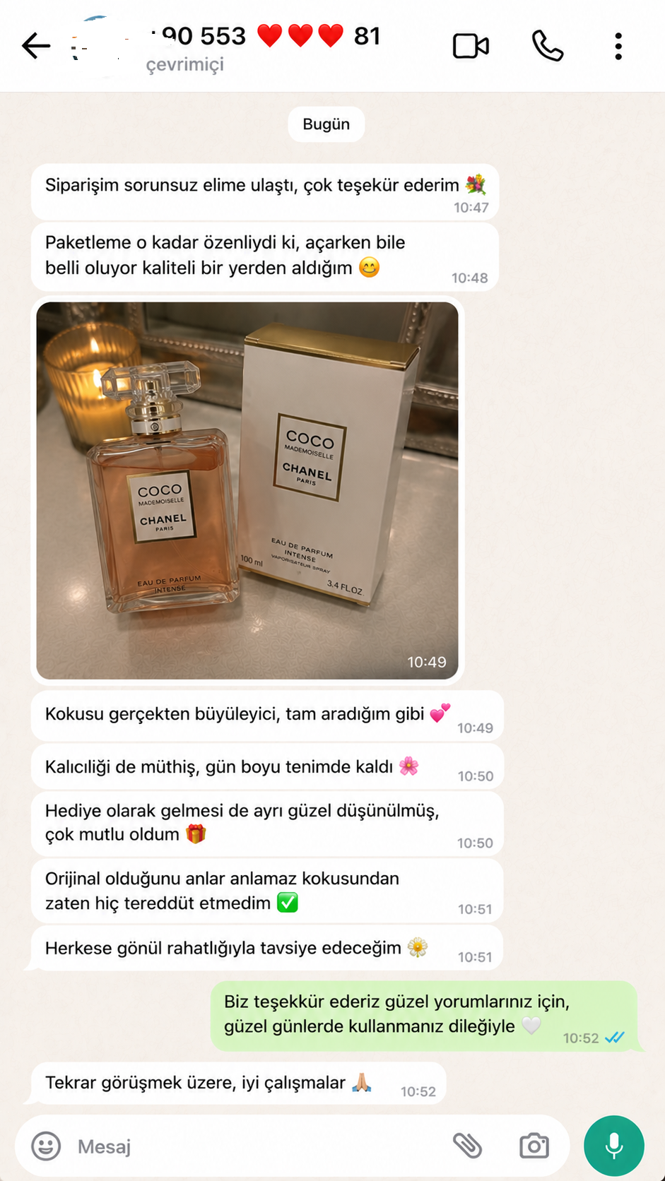 Liora Parfümeri müşteri memnuniyet mesajı 5