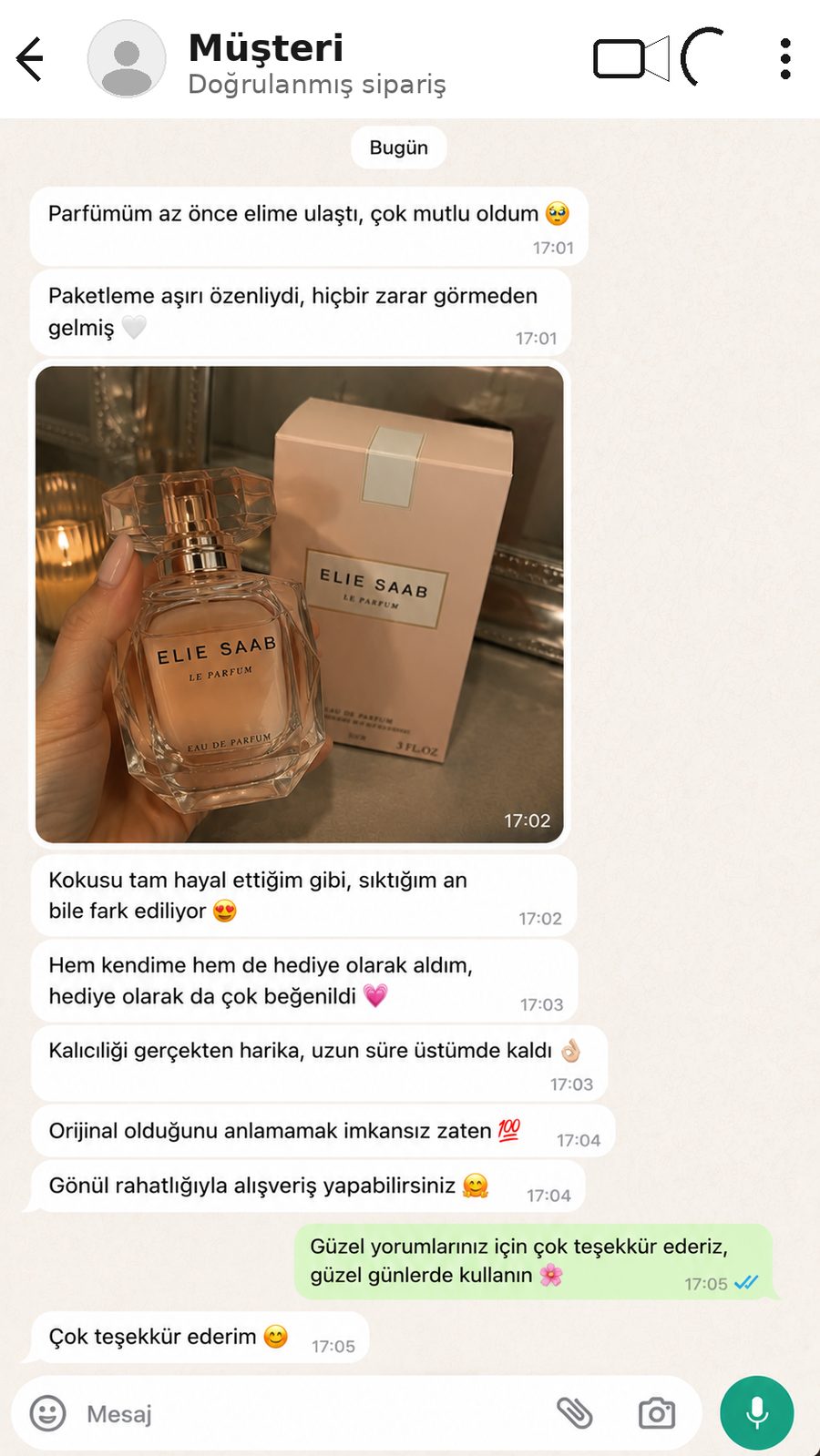 Liora Parfümeri müşteri memnuniyet mesajı 9